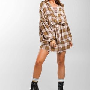 By the way Free People Plaid Mini Flowy Dress in Pink Rose